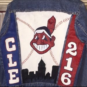 Chief Wahoo Hand Painted Denim Jacket